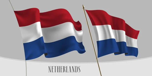 Set Van Nederland Zwaaiende Vlag Geïsoleerde Achtergrond Vector Illustratie Blauwe — Stockvector