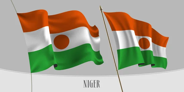 Set Bandiera Niger Sventolando Sfondo Isolato Vettoriale Illustrazione Strisce Arancioni — Vettoriale Stock