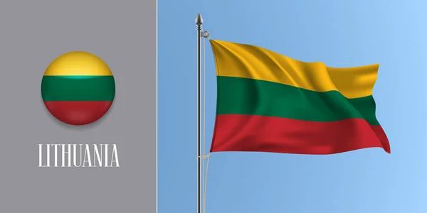 Lituania Ondeando Bandera Asta Bandera Ilustración Vectores Iconos Redondos Realista — Archivo Imágenes Vectoriales