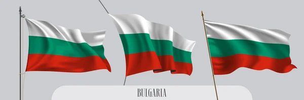 Set Bulgaria Sventola Bandiera Sfondo Isolato Vettoriale Illustrazione Rosso Verde — Vettoriale Stock