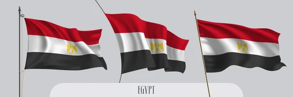 Conjunto Egito Acenando Bandeira Ilustração Vetorial Fundo Isolado Preto Vermelho — Vetor de Stock
