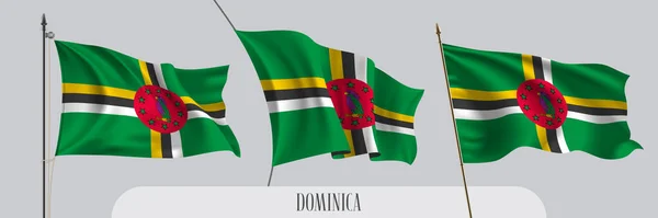 Conjunto Bandeira Acenando Dominica Ilustração Vetorial Fundo Isolado Verde Com — Vetor de Stock