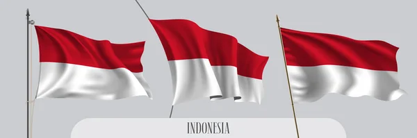 Conjunto Bandera Indonesia Ondeando Ilustración Vectorial Fondo Aislado Rojo Blanco — Vector de stock