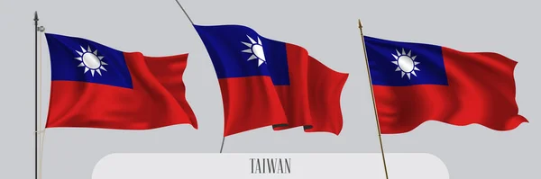Σύνολο Της Ταϊβάν Κυματίζει Σημαία Απομονωμένη Διανυσματική Απεικόνιση Υποβάθρου Κόκκινη — Διανυσματικό Αρχείο
