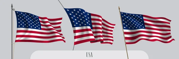 Set Usa Waving Flag Isolated Background Vector Illustration Red Blue — Stock Vector