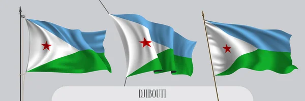 Zestaw Dżibuti Macha Flagą Odosobnionej Ilustracji Wektora Tła Niebieski Zielony — Wektor stockowy
