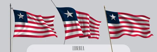 Conjunto Bandera Liberia Ondeando Sobre Ilustración Vectorial Fondo Aislado Rojo — Vector de stock