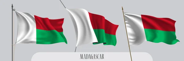 Zestaw Madagaskaru Machający Flagą Odosobnionej Ilustracji Wektora Tła Czerwony Zielony — Wektor stockowy