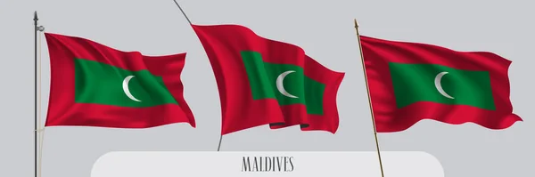 Set Maldive Che Sventola Bandiera Sfondo Isolato Vettoriale Illustrazione Rosso — Vettoriale Stock