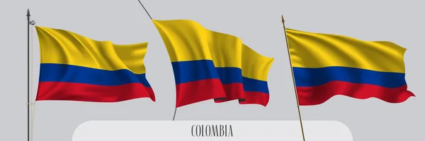 Conjunto Bandera Colombia Ondeando Sobre Ilustración Vectorial Fondo Aislado Bandera — Archivo Imágenes Vectoriales