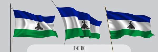 Set Bandiere Lesotho Sventolanti Sfondo Isolato Bandiera Realistica Ondulata Come — Vettoriale Stock