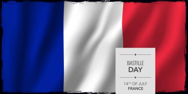 Fransa 'nın Bastille Günü tebrik kartı, afiş vektör illüstrasyonu. Fransız ulusal bayramı. 14 Temmuz tasarım elementi.