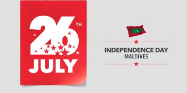 Maldivler mutlu bağımsızlık günleri tebrik kartları, afişler, vektör illüstrasyonları. Maldivler 'in 26 Temmuz tarihli ulusal gününde yaratıcı bir yatay tasarımda bayrak unsurları