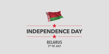 Belarus mutlu bağımsızlık günleri tebrik kartı, pankart, vektör illüstrasyonu. Belarus bayramı 3 Temmuz tasarım unsuru. Bağımsızlığın sembolü olarak bayrak sallıyor.