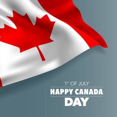 Mutlu Kanada günü tebrik kartı, afiş, vektör illüstrasyonu. 1 Temmuz 'da Kanada bayramı eğri bayraklı tasarım unsuru