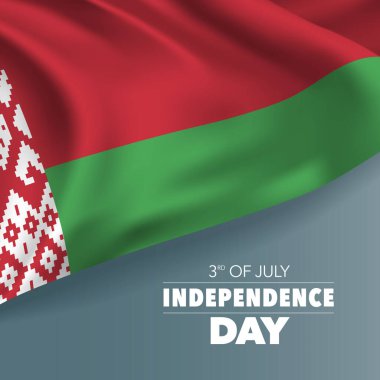Belarus mutlu bağımsızlık günleri tebrik kartı, pankart, vektör illüstrasyonu. Beyaz Rusya ulusal günü 3 Temmuz arkaplan bayrak unsurları, kare format