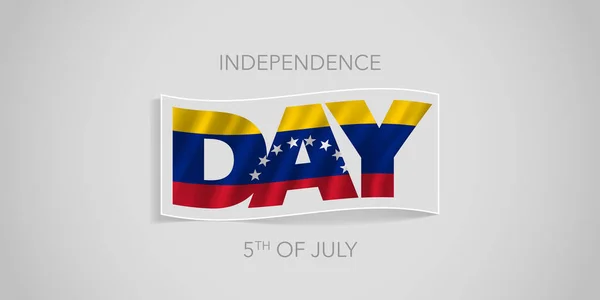 Venezuela Feliz Independencia Día Vector Banner Tarjeta Felicitación Bandera Ondulada — Vector de stock