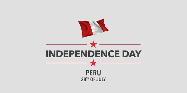 Peru Bağımsızlık Günü 'nüz kutlu olsun. Tebrik kartı, afiş, vektör illüstrasyonu. 28 Temmuz 'da bağımsızlığın sembolü olarak bayrak sallayan Peru bayramı tasarım unsuru