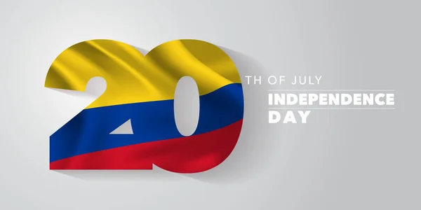 Colombia Feliz Día Independencia Tarjeta Felicitación Bandera Ilustración Vectorial Día — Vector de stock