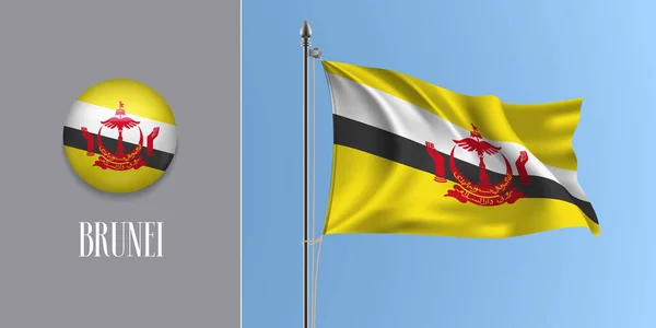 Bandera Ondeando Brunei Asta Bandera Ilustración Vector Icono Redondo — Vector de stock