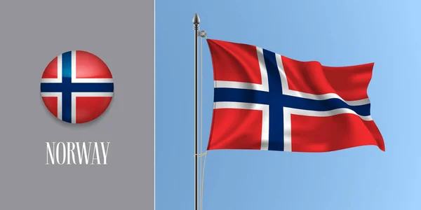 Noruega Agitando Bandeira Mastro Bandeira Ilustração Vetor Ícone Redondo Realista — Vetor de Stock