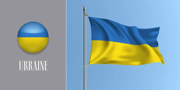 Ukrajna Lobogtató Zászló Zászlórúd Kerek Ikon Vektor Illusztráció Realisztikus Mockup — Stock Vector
