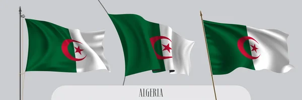 Conjunto Argelia Ondeando Bandera Ilustración Vectorial Fondo Aislado Verde Blanco — Archivo Imágenes Vectoriales