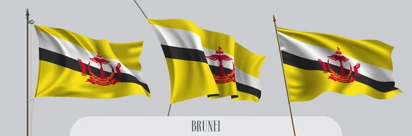 Conjunto Brunei Ondeando Bandera Ilustración Vectorial Fondo Aislado Bandera Realista — Vector de stock