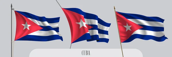 Set Cuba Che Sventola Bandiera Sfondo Isolato Vettoriale Illustrazione Blu — Vettoriale Stock