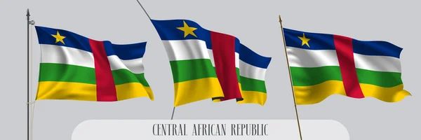 Set Bandiere Sventolanti Della Repubblica Centrafricana Sfondo Isolato Multi Strisce — Vettoriale Stock