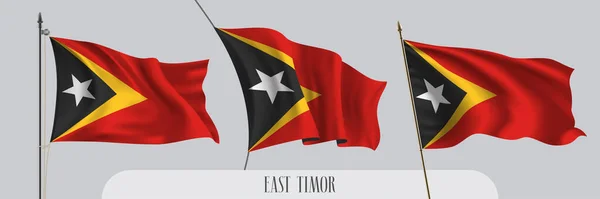 Conjunto Timor Leste Acenando Com Bandeira Fundo Isolado Ilustração Vetorial — Vetor de Stock