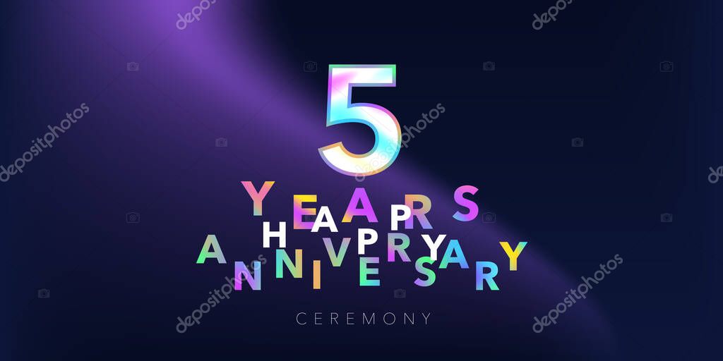 5 years anniversary vector logo, icon. Design element with number and text for 5th anniversary greeting card or banner