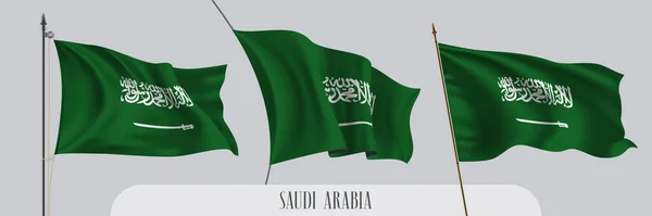 Zestaw Arabii Saudyjskiej Macha Flagą Odosobnionej Ilustracji Wektora Tła Zielony — Wektor stockowy
