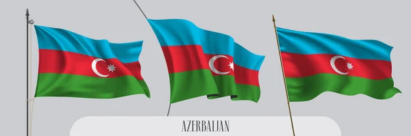 Set Azerbaijan Waving Flag Isolated Background Vector Illustration Tricolor Azerbaijani — Stock Vector