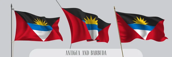 Conjunto Antígua Barbuda Acenando Bandeira Ilustração Vetorial Fundo Isolado Bandeira — Vetor de Stock