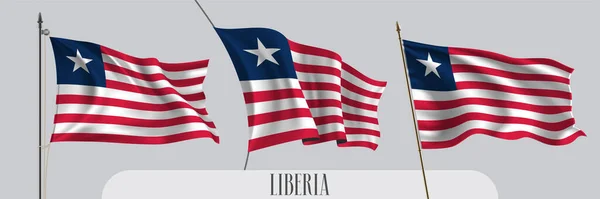 Conjunto Bandera Liberia Ondeando Sobre Ilustración Vectorial Fondo Aislado Rayas — Vector de stock