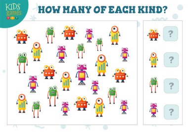 Her çizgi filmdeki robot çocuklardan kaçı oyun vektör çizimlerini sayıyor?