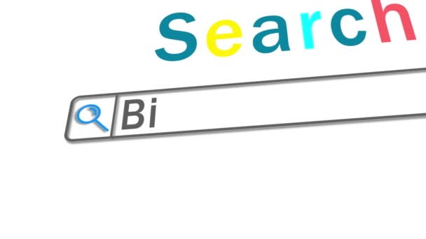 "Bitcoin "Escribir en el motor de búsqueda en la pantalla del ordenador. Internet Search Engine Screen Close-Up — Vídeos de Stock