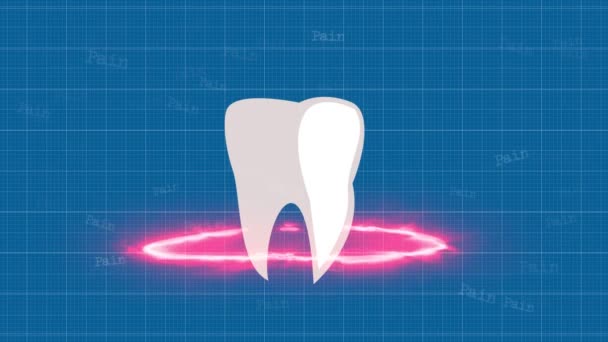 A tooth with a luminous halo. A snow-white tooth. drawn teeth. Tooth treatment — Αρχείο Βίντεο