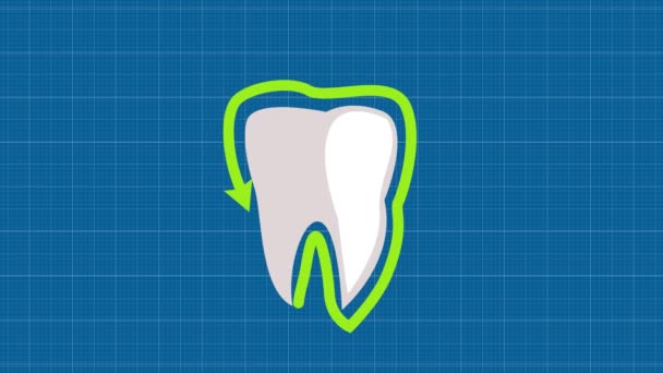 Ein Zahn mit Neon-Glut. Ein Zahn mit einem Heiligenschein. Stockvideo