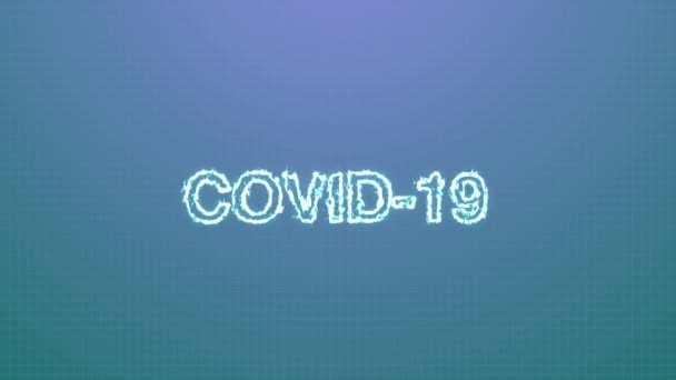 COVID-19 Textwort geschrieben in blauen Leuchtbuchstaben auf schwarzem Hintergrund. Animierte Graphic Motion Design Illustration Werbung 4K UHD. Gesundheit, Sicherheit, Pandemie, weltweite Aussperrung. Stock-Filmmaterial