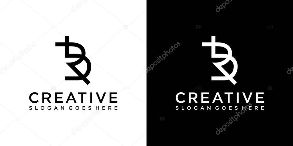 BR or RB initial letter logo design concept on black and white background.