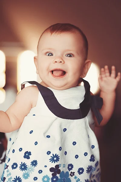 Beautiful Little Baby Girl Smiles Room — Stock Photo, Image