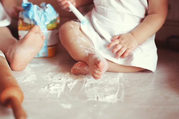 Two Little Boys Cook Play Dough Table Apron Chef Hat — Stock Photo, Image