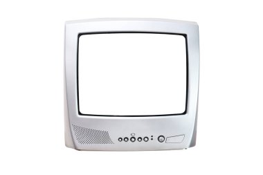 Tecrit edilmiş eski bir televizyon. Retro teknoloji konsepti. Metin için boş ekran.