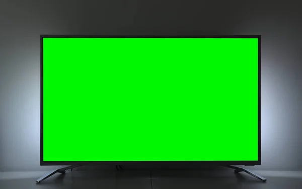 Крупним Планом Великий Зелений Екран Привів Телевізор Затишній Вітальні — стокове фото
