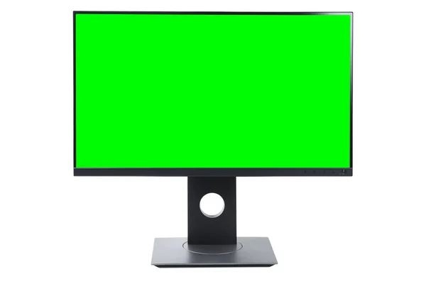 Boş Yeşil Düz Bilgisayar Monitörü Beyaz Arkaplanda Izole Edilmiş Ekranı — Stok fotoğraf