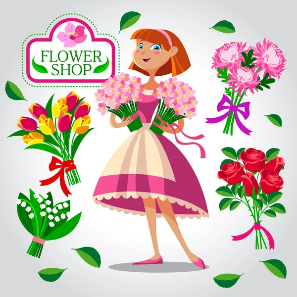 Vackra florist flicka — Stock vektor