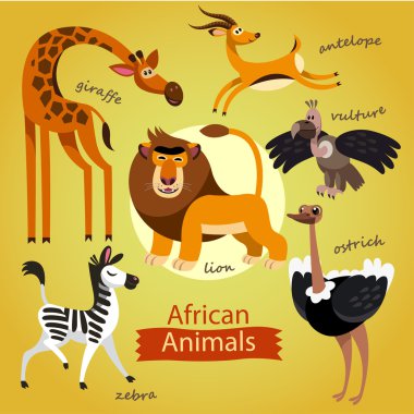 Vektör set - Afrika'nın sevimli vahşi hayvanlar