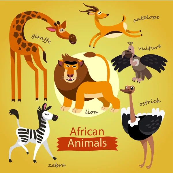 Conjunto de vectores - animales salvajes lindos de África — Vector de stock